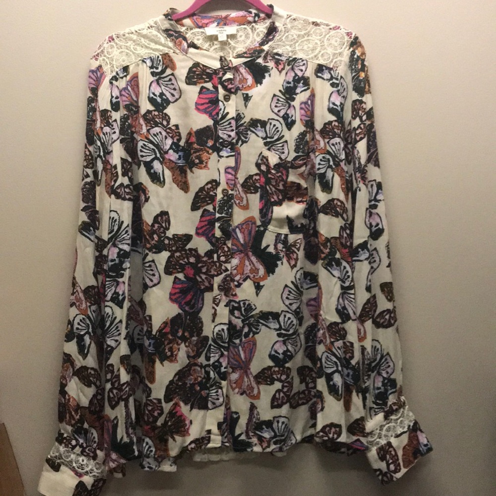 Butterfly Lace button down shirt mandarin collar